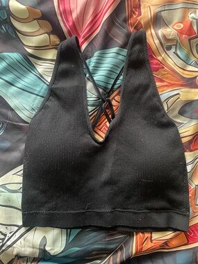 Wishlist Black Ribbed V-Neck Sports Bralette